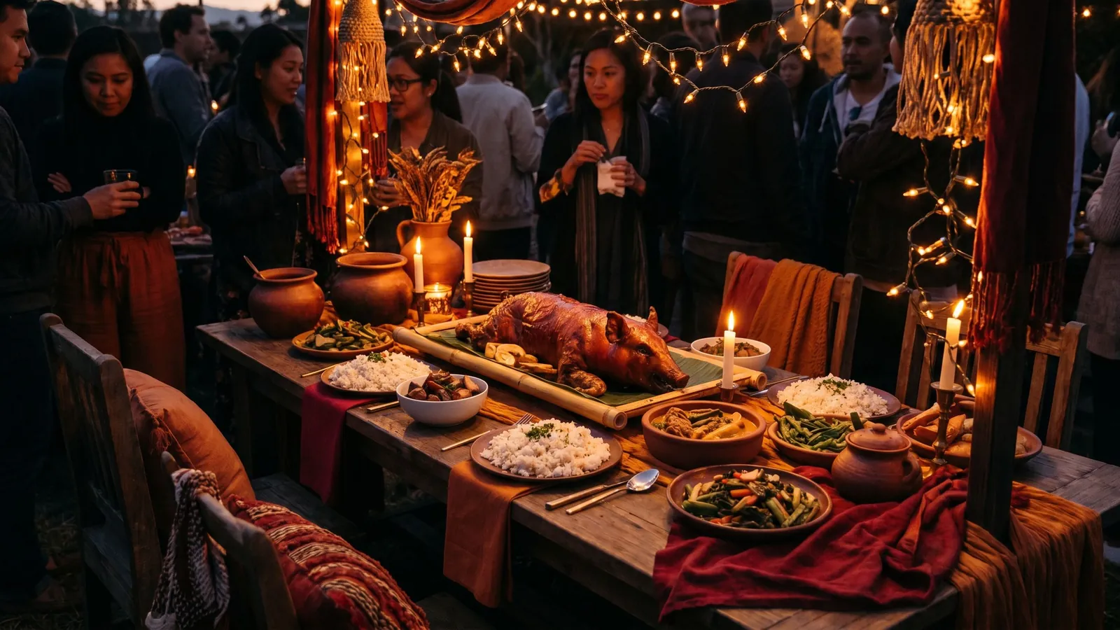 A whole lechon as the centerpiece of a Filipino fiesta