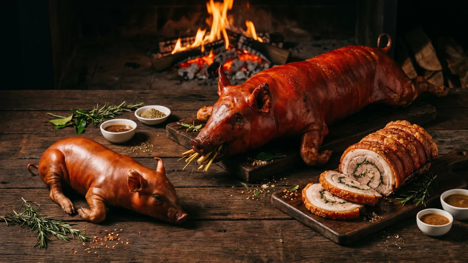 The three types of Cebu lechon side by side